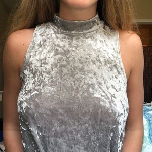 Silver velvet high neck top- XL